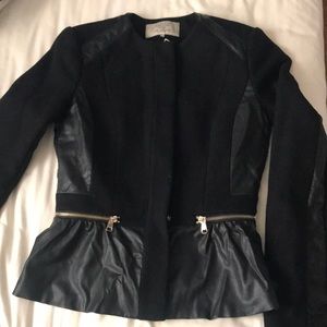 Zara fitted wool and leather peplum jacket size xs